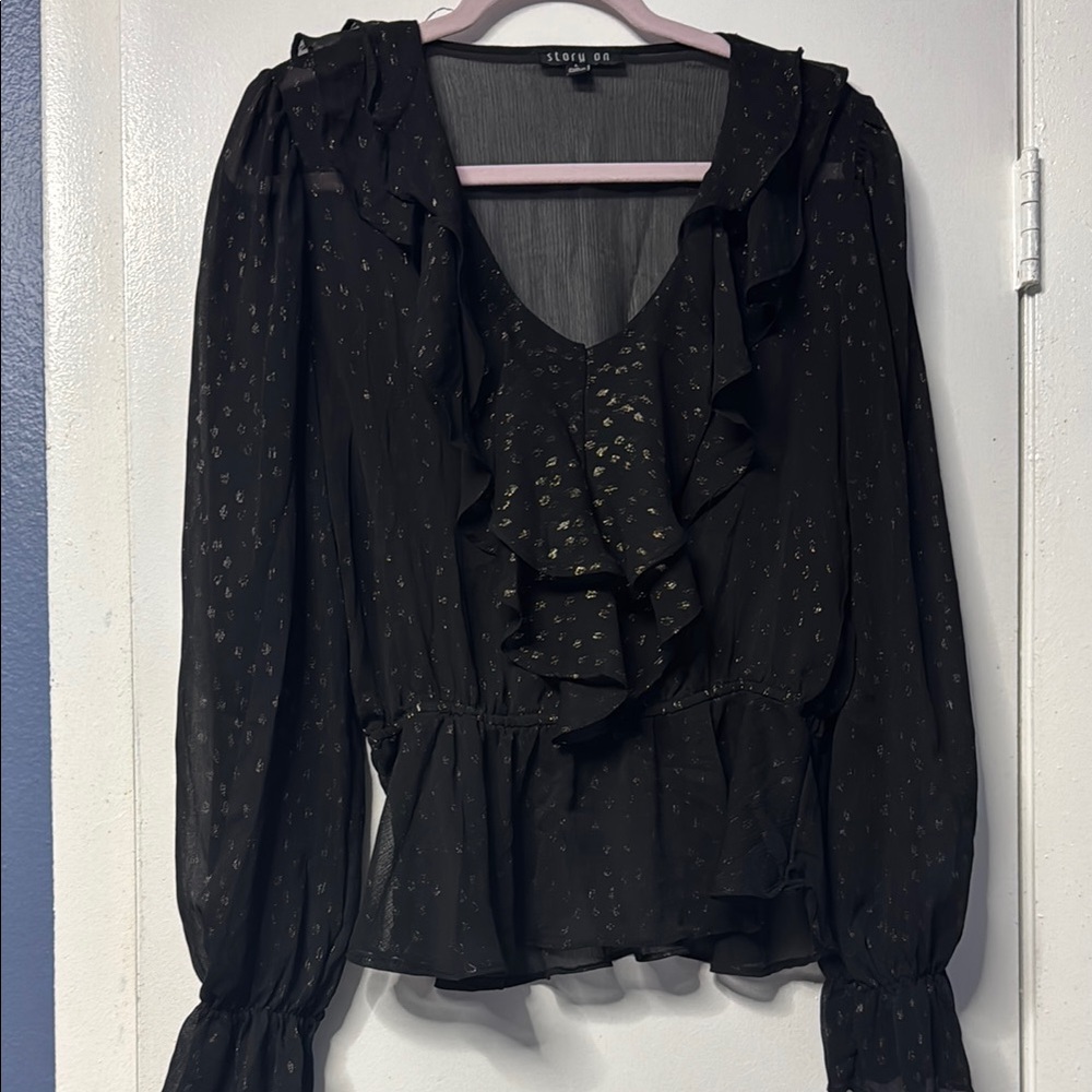 Black Ruffle Detail Blouse